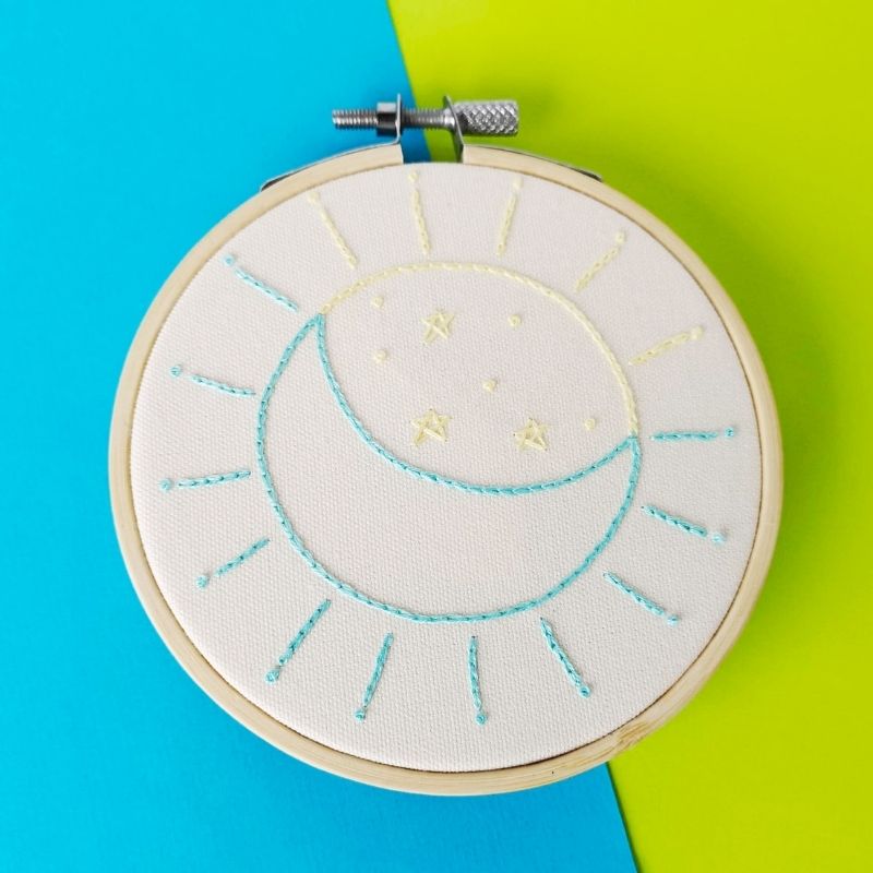 Eclipse design for hand embroidery. Hoop art