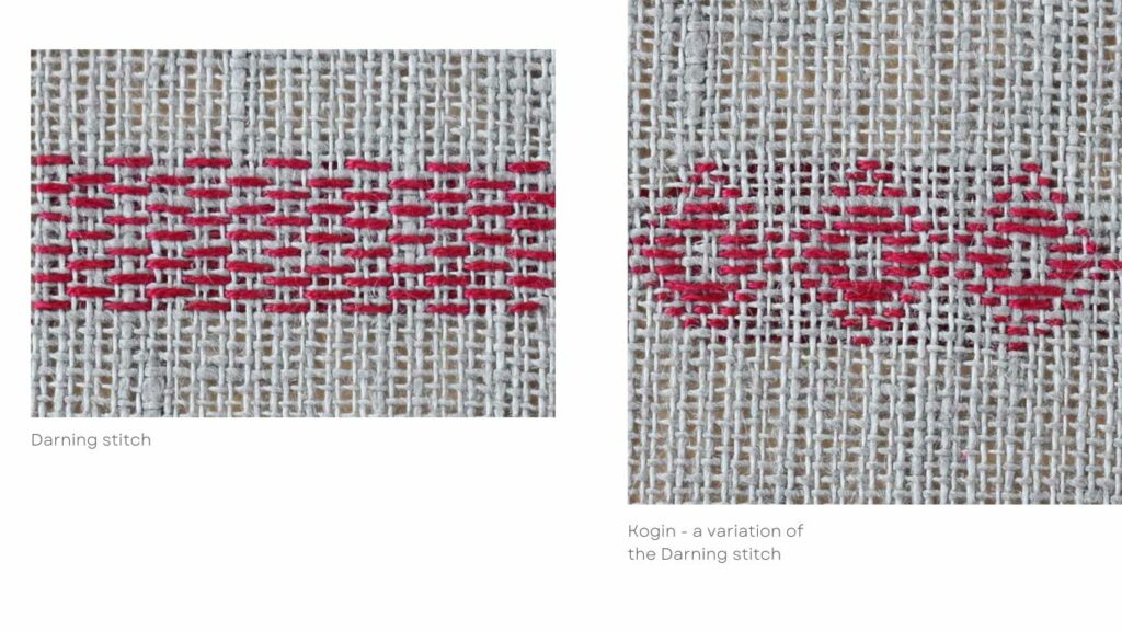 Darning stitch and Kogin stitch
