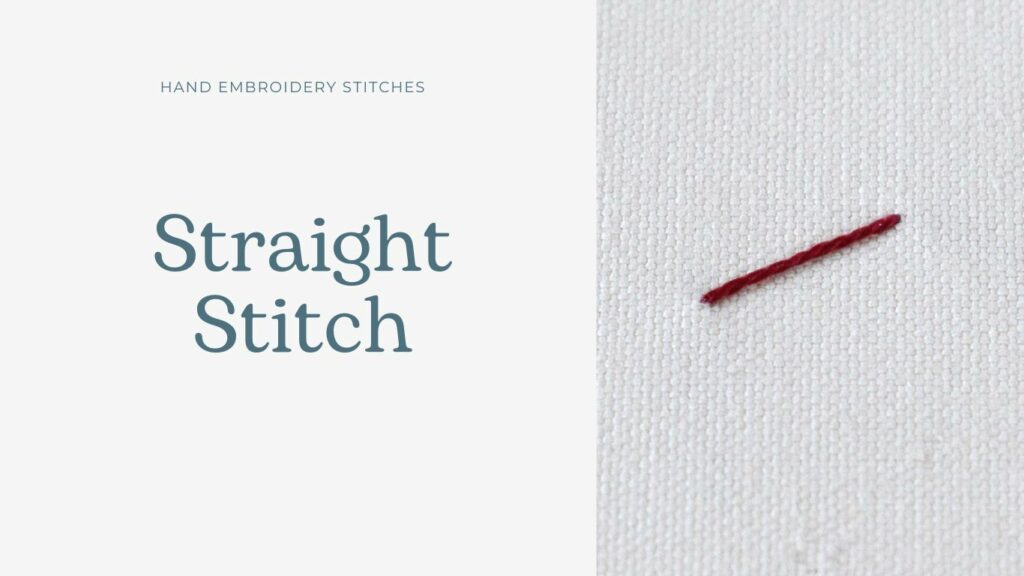 Bordado de punto recto - hilo rojo sobre tela blanca