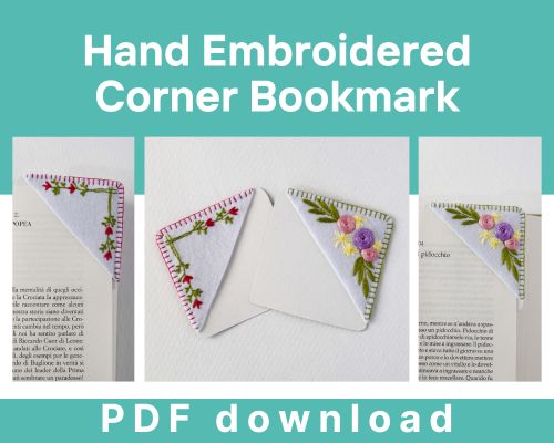 Free Hand Embroidery PDF : Hand Embroidered Corner Bookmark