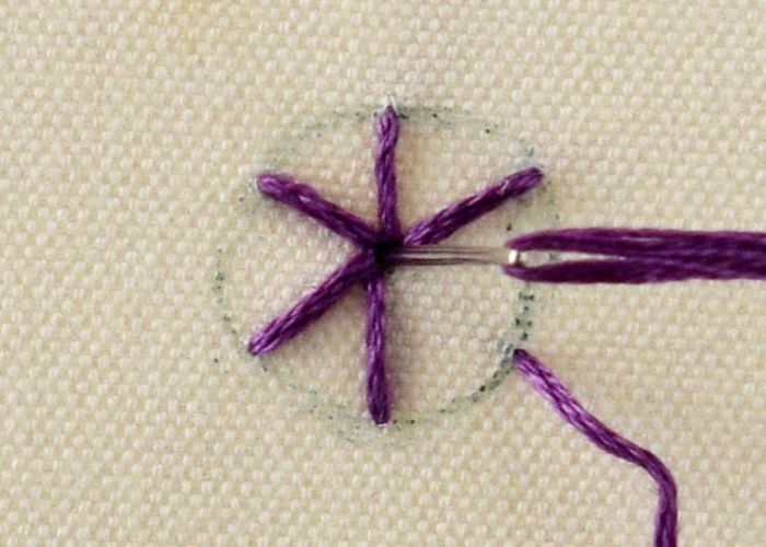 Spider wheel stitch step 1