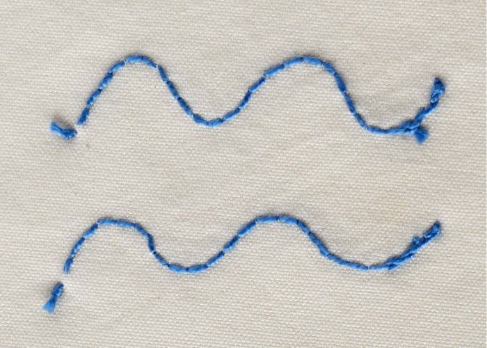 Reverse Chain stitch rear side with blue threads