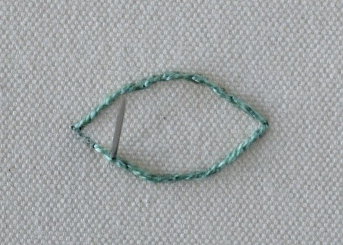 Point de satin rembourré étape 1 - contour
